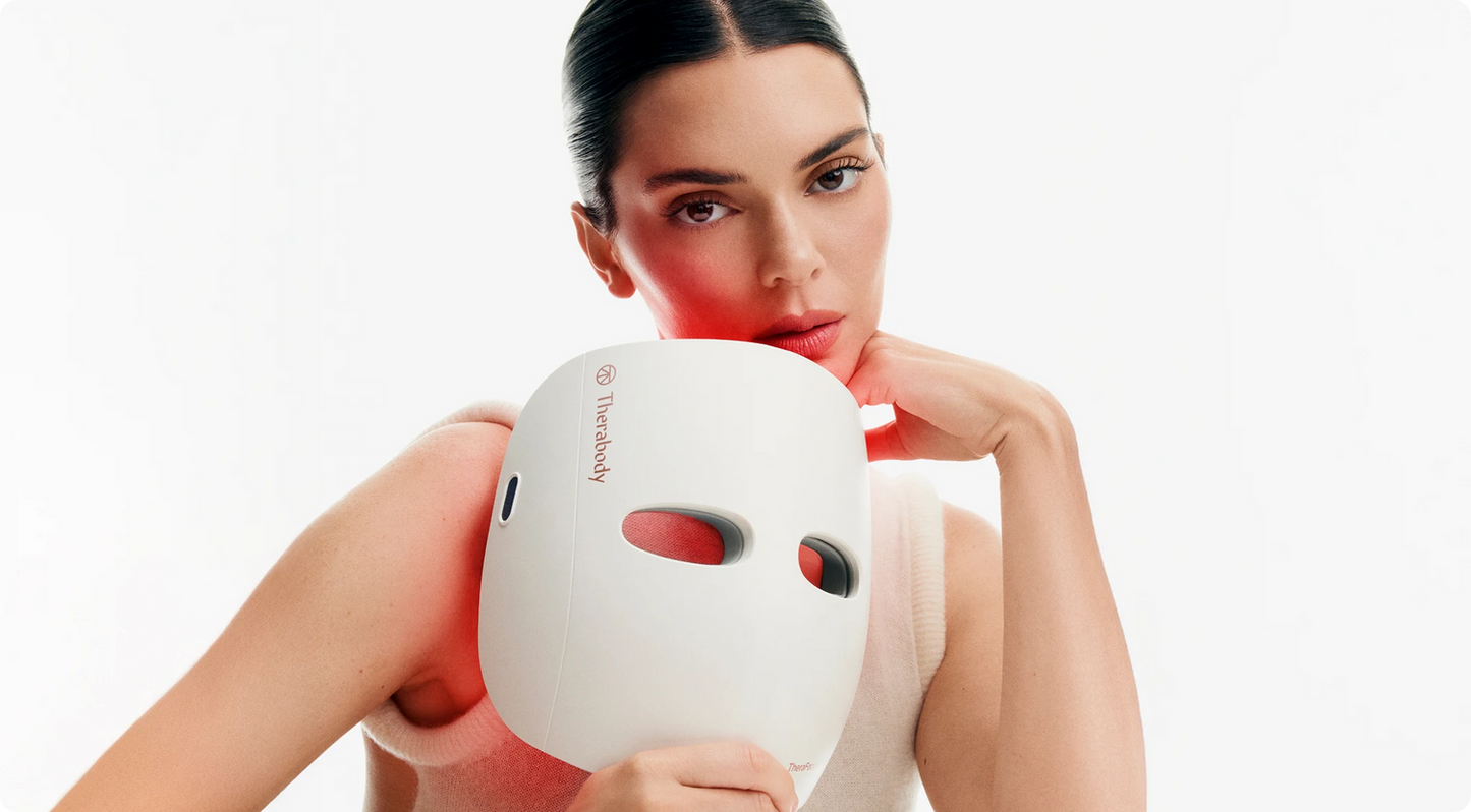 Kendall Jenner with her LED Mask Theraface Mask Glo with hotspots usps